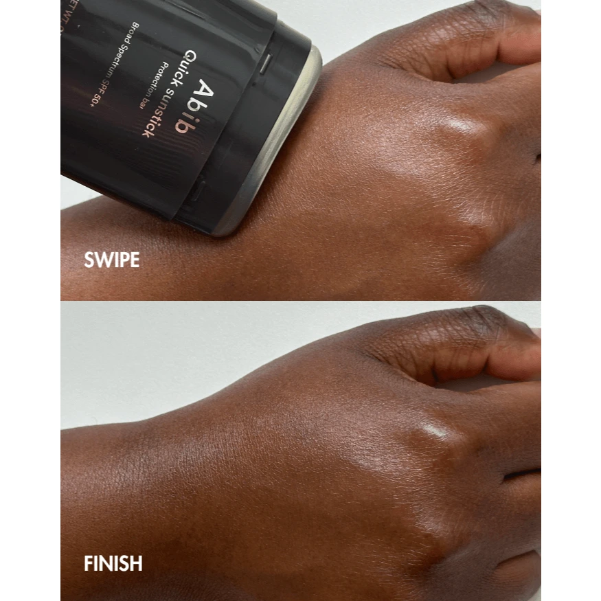 Abib Quick Sunstick swiped and blended on deeper skin showing no white cast