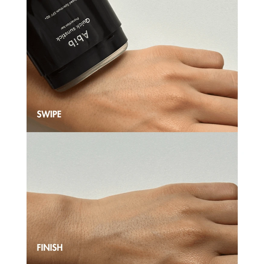 Abib Quick Sunstick swiped and blended on lighter skin showing no white cast