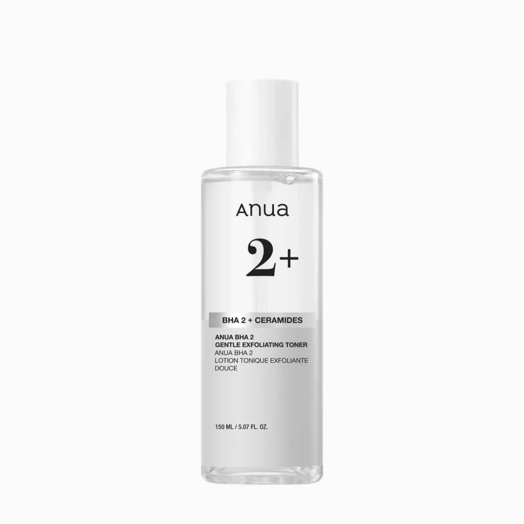 Anua BHA 2% Toner 150 ml clear pump bottle, front label reading BHA 2 + Ceramides