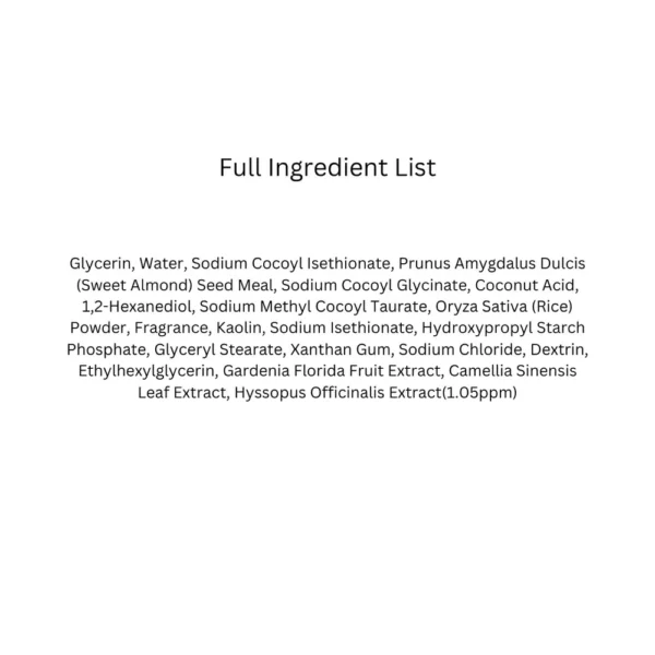 Arencia Blue Hyssop Cleanser full ingredient list panel showing hyssop extract at 1.05 ppm