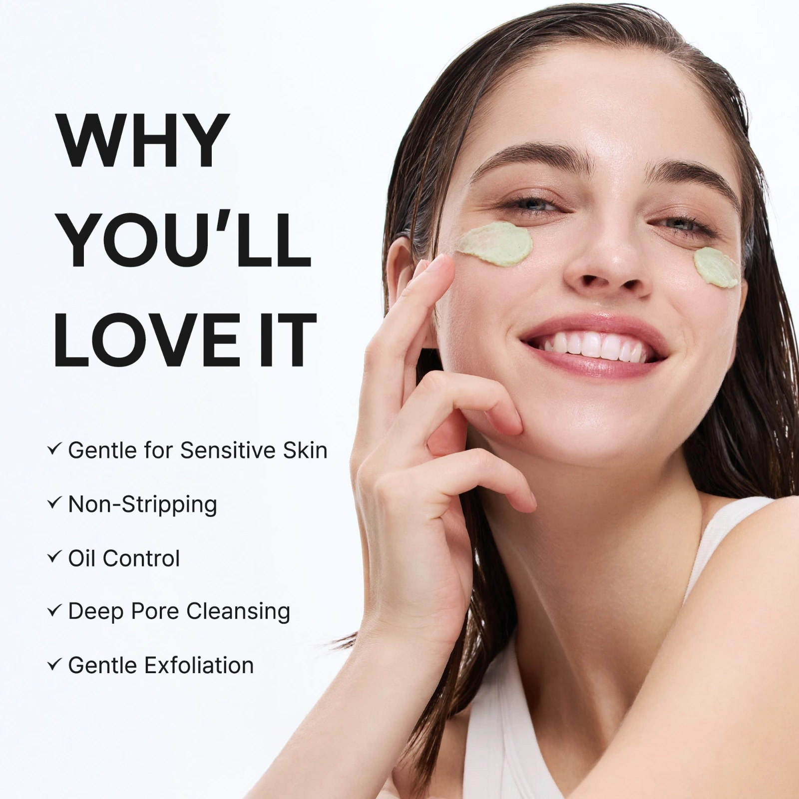 Arencia Fresh Green Cleanser claims: gentle for sensitive skin, non-stripping, oil control, deep pore cleansing