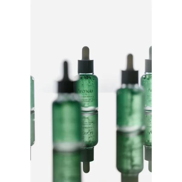 Arencia Holy Hyssop Serum 12 dropper bottles arranged together