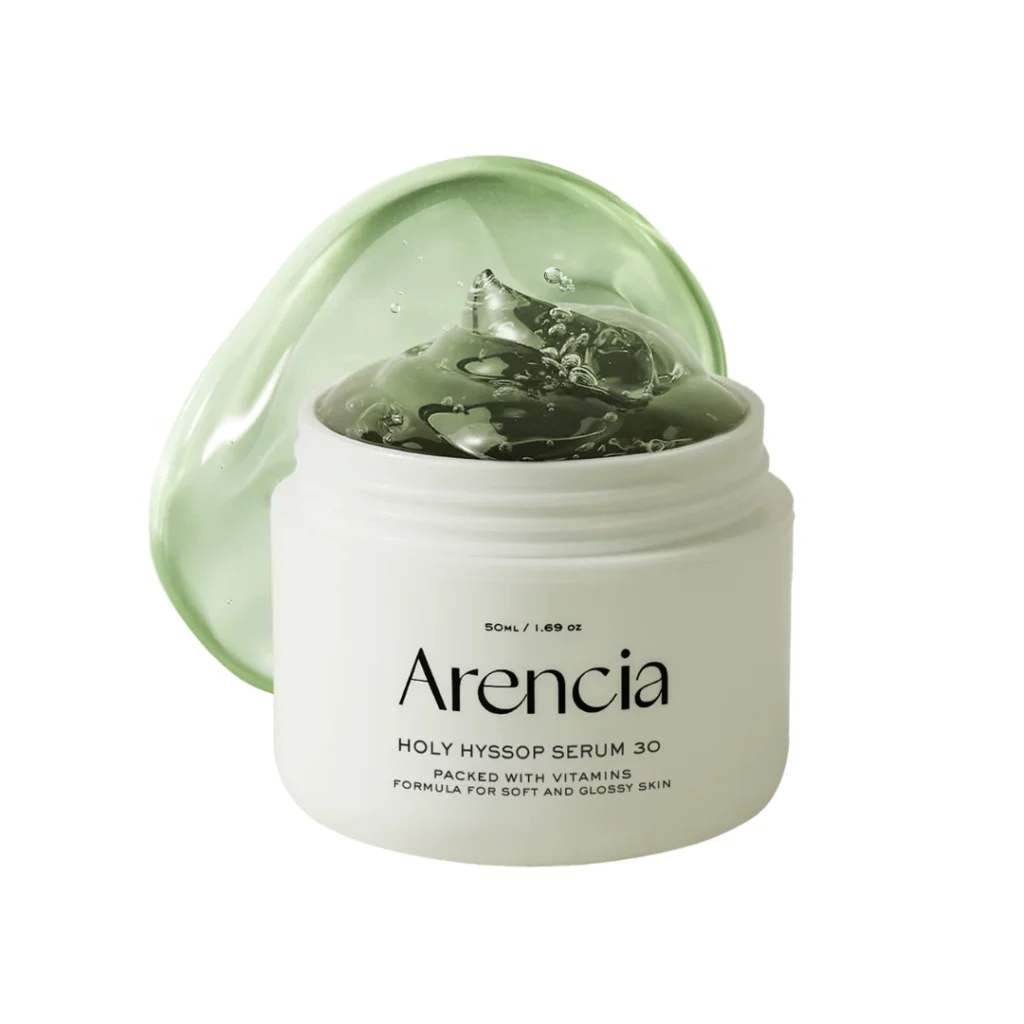Arencia Holy Hyssop Serum 30 50g jar with green jelly texture