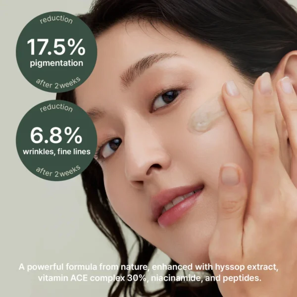 Arencia Holy Hyssop Serum claimed results: 17.5 percent pigmentation reduction and 6.8 percent wrinkle reduction after two weeks