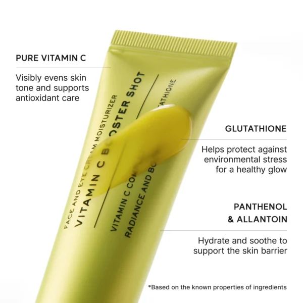 Arencia Vitamin C Booster Shot key ingredients: pure vitamin C, glutathione, panthenol and allantoin