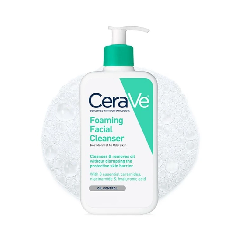 CeraVe Foaming Facial Cleanser 355ml pump bottle, front of pack