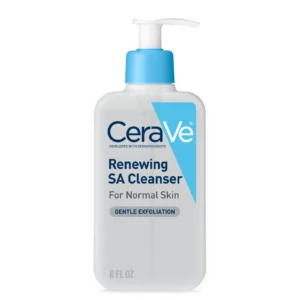 CeraVe Renewing SA Cleanser 237 ml pump bottle, front label reading for normal skin and gentle exfoliation