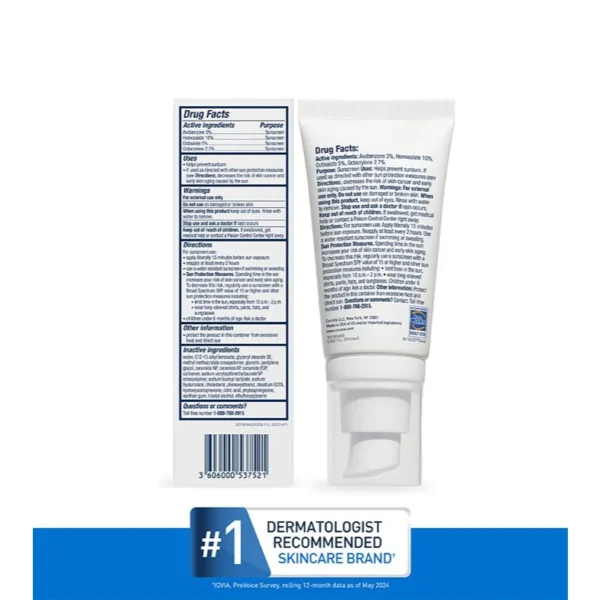 CeraVe Ultra-Light SPF 30 Drug Facts panel on the back of the carton