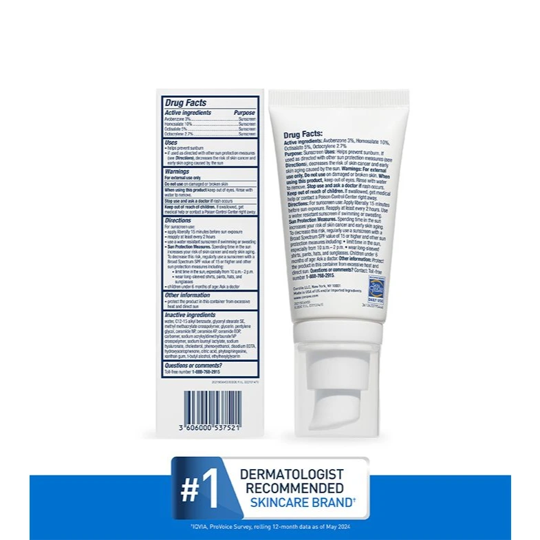 CeraVe Ultra-Light SPF 30 Drug Facts panel on the back of the carton