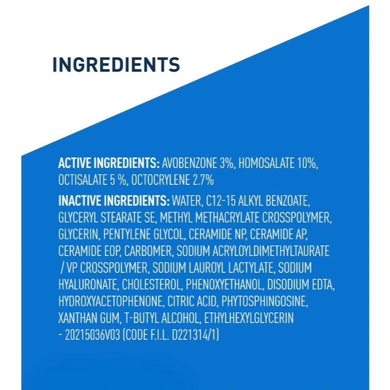 CeraVe Ultra-Light SPF 30 full active and inactive ingredient panel