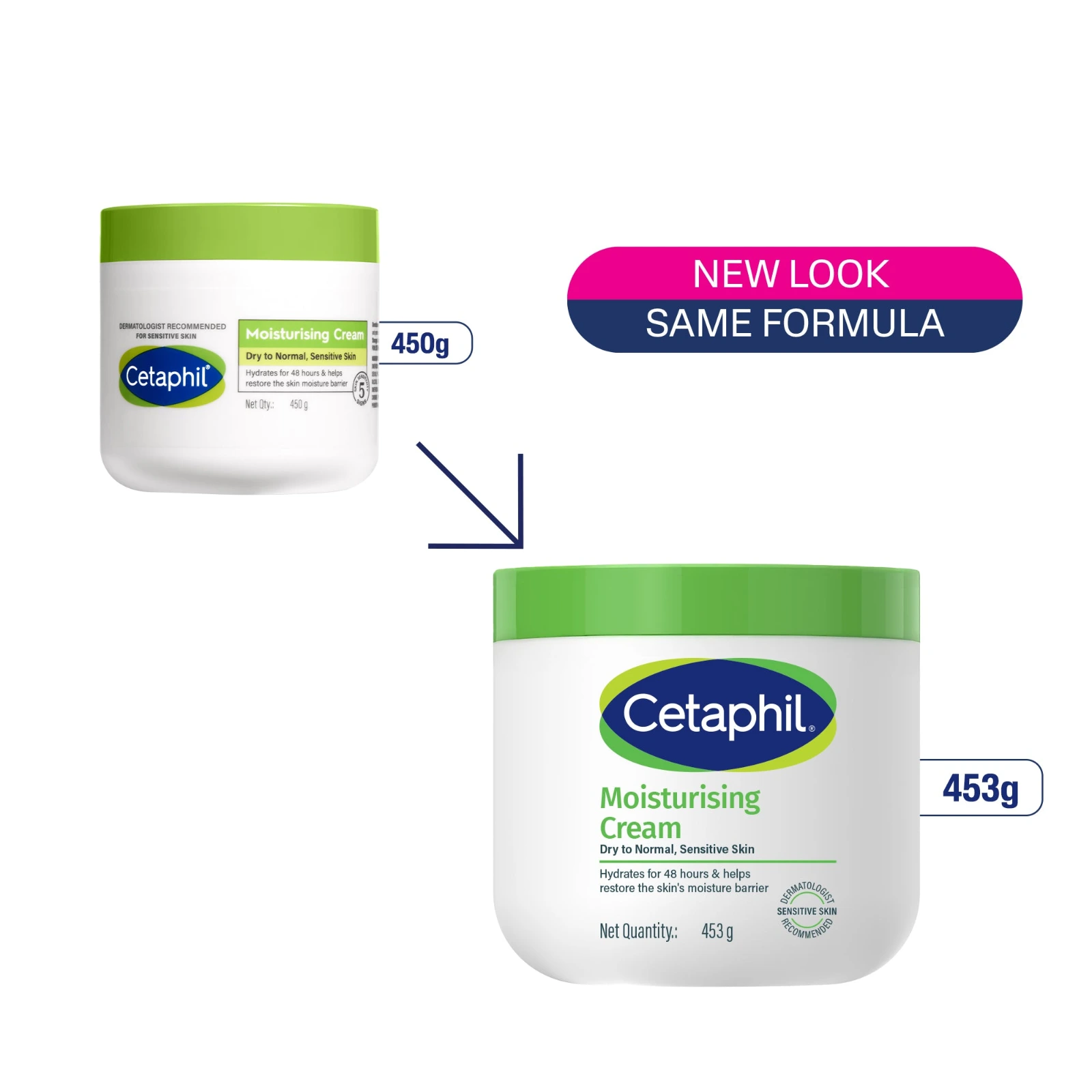 Cetaphil Moisturizing Cream new look same formula, 450g pack replaced by 453g