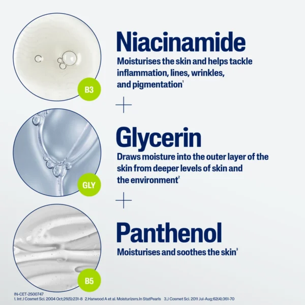 Cetaphil Moisturizing Cream key ingredients: niacinamide, glycerin and panthenol
