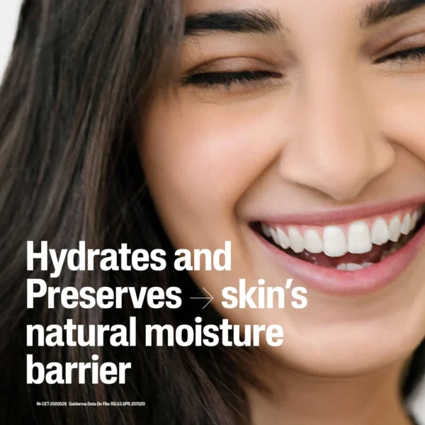 Cetaphil SA Cleanser benefit graphic: hydrates and preserves the skin natural moisture barrier