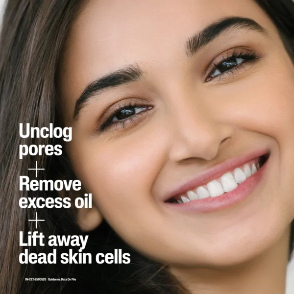 Cetaphil SA Cleanser benefit graphic: unclog pores, remove excess oil and lift away dead skin cells