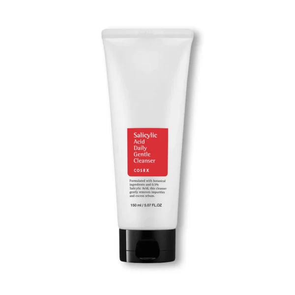 COSRX Salicylic Acid Cleanser tube at an angle, showing the 150 ml net content marking