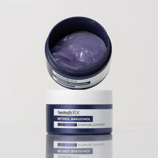 Open Heimish RX eye patch jar showing the hydrogel patches and lid