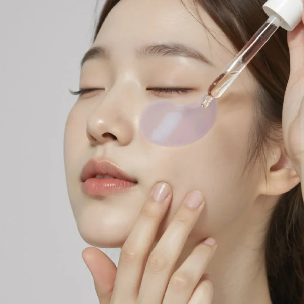 Applying a hydrogel eye patch under the eye with the included spatula