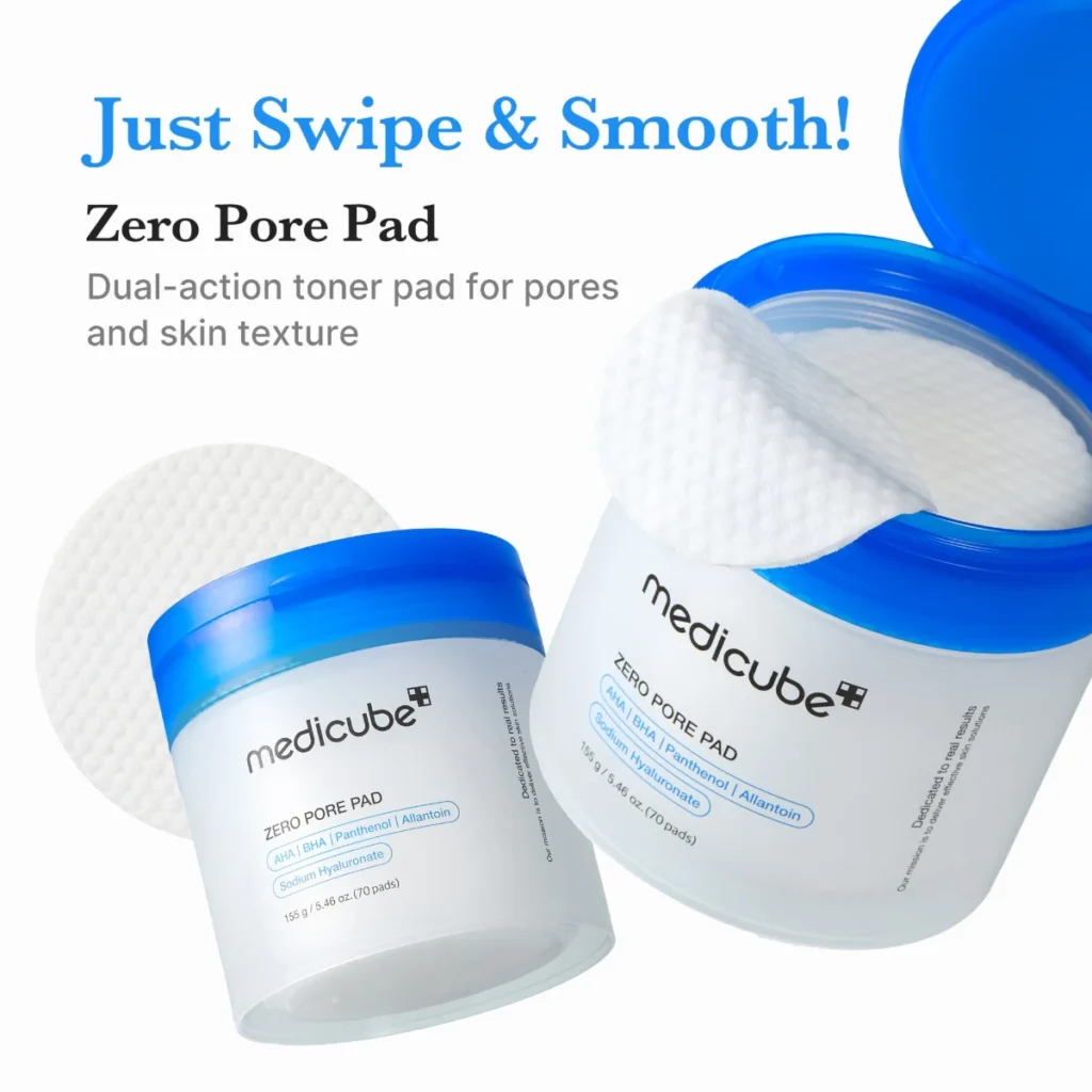 Medicube Zero Pore Pad tubs, one open showing the pads inside