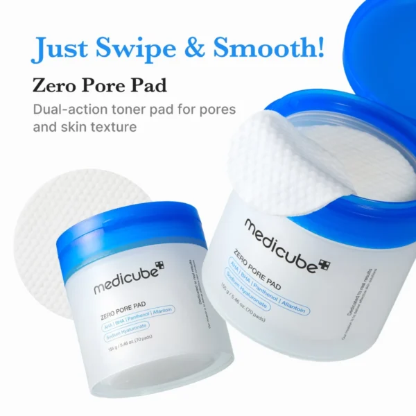 Medicube Zero Pore Pad tubs, one open showing the pads inside