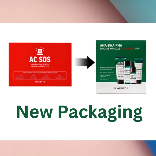 The older red Some By Mi AC SOS Kit box beside the current green one, so buyers can tell which packaging they are receiving