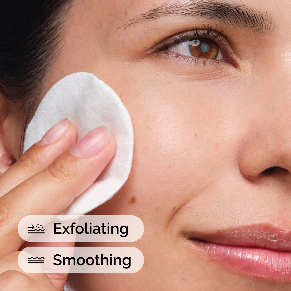 The Ordinary Glycolic Acid 7% applied with a cotton pad, exfoliating and smoothing