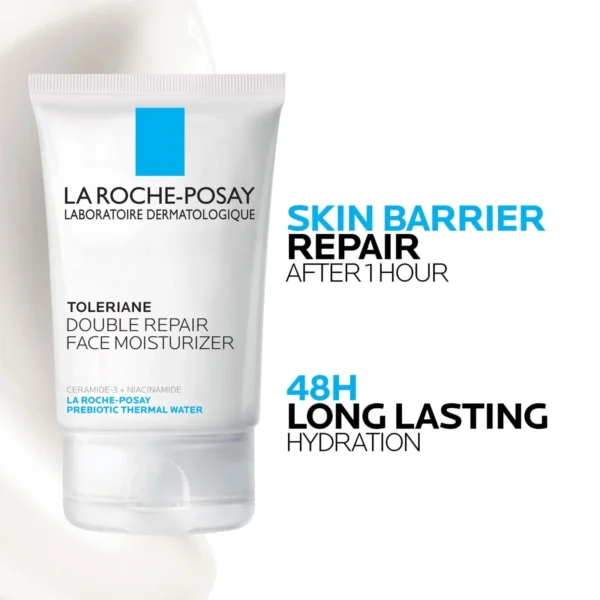 Toleriane Double Repair skin barrier repair after one hour and 48 hour hydration claims