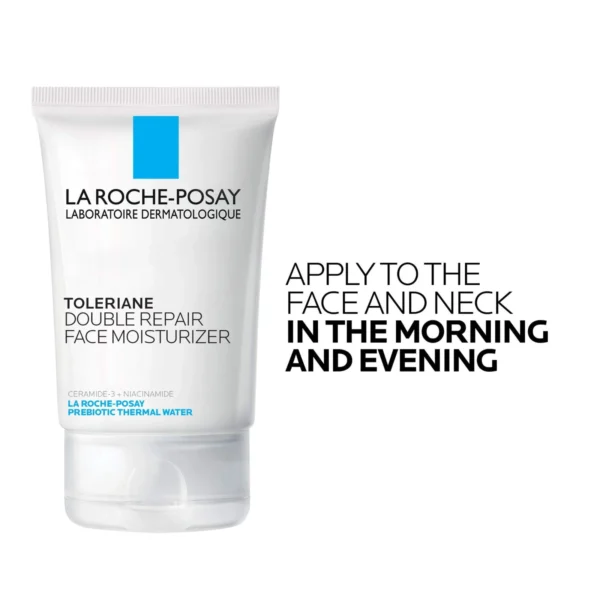 Toleriane Double Repair directions: apply to the face and neck morning and evening