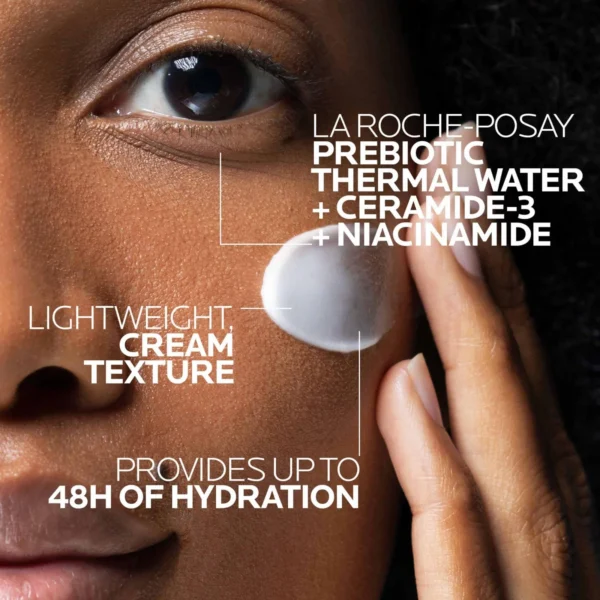 Toleriane Double Repair lightweight cream texture with prebiotic thermal water, ceramide-3 and niacinamide