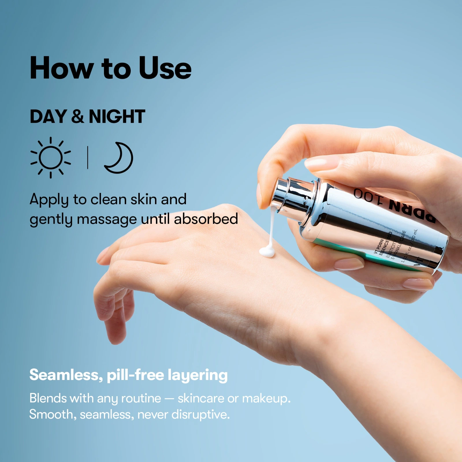 VT PDRN Essence 100 how to use, day and night on clean skin
