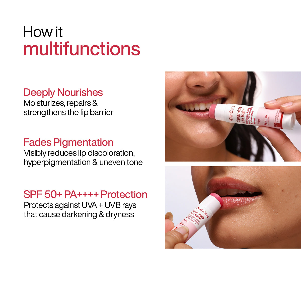 WishCare lip balm applied on lips