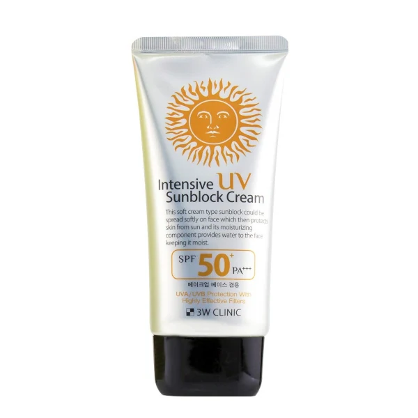 3W Clinic Intensive UV Sunblock Cream SPF50+ PA+++ tube close-up