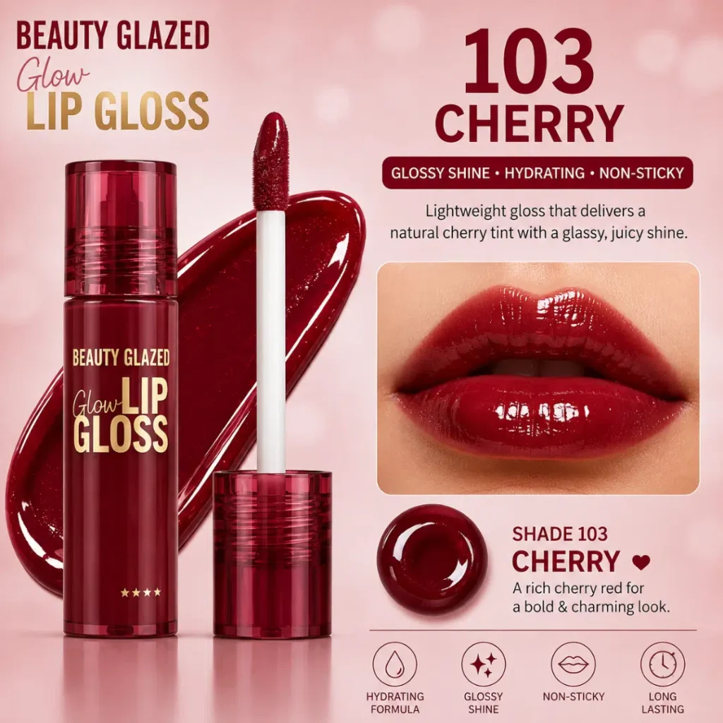 Beauty Glazed Glow Lip Gloss Cherry 103