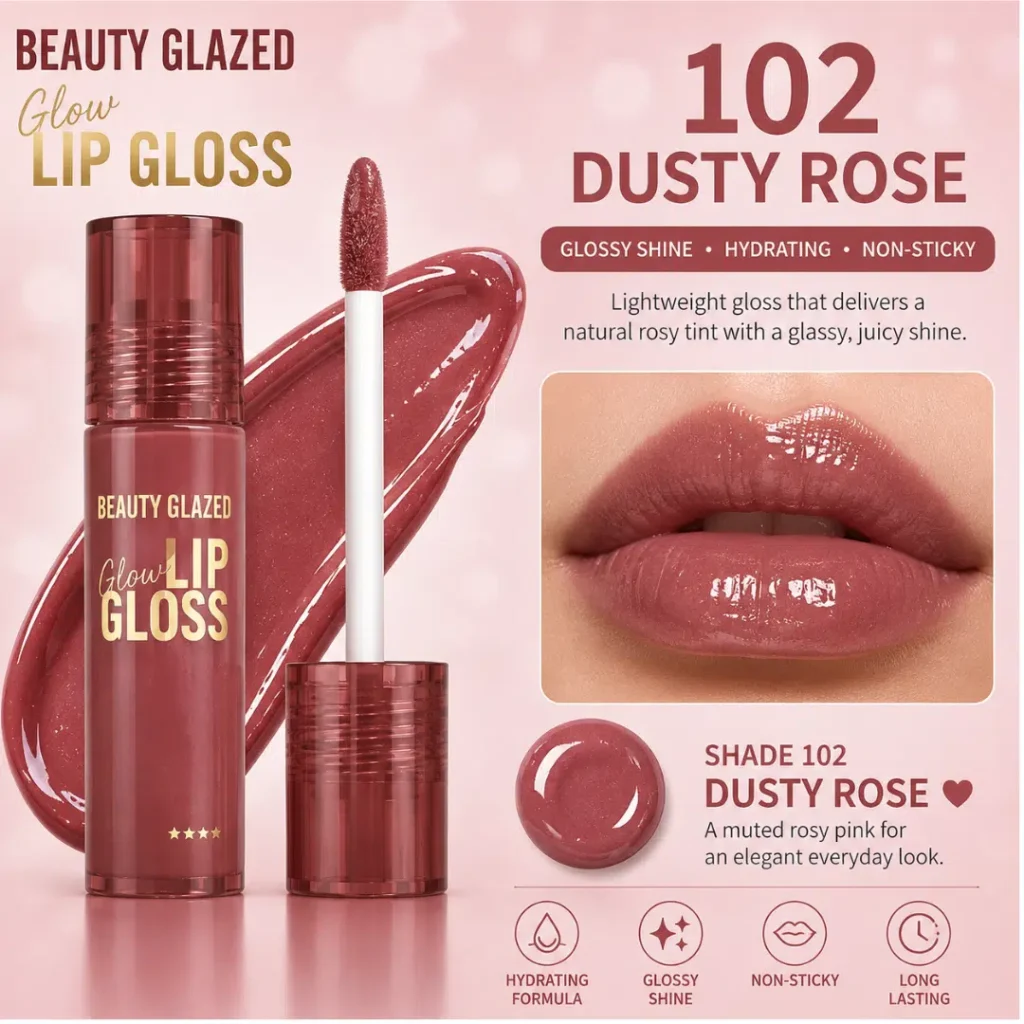 Beauty Glazed Glow Lip Gloss Dusty Rose 102