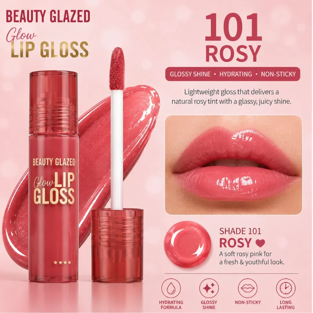 Beauty Glazed Glow Lip Gloss Rosy 101