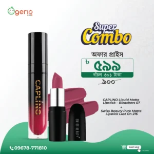 Lipstick Combo 2: Caplino Liquid Matte Lipstick + Swiss Beauty Pure Matte Lipstick (Bleachers 07 + Lust on 216)