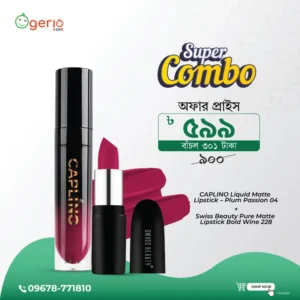 Lipstick Combo 3: Caplino Liquid Matte Lipstick + Swiss Beauty Pure Matte Lipstick (Plum Passion 04 + Bold Wine 228)