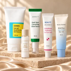 Bright & Spotless Combo COSRX Low pH I am From Rice Toner AXIS-Y Glow Serum Melasma-X Beauty of Joseon Aqua-Fresh 5 items