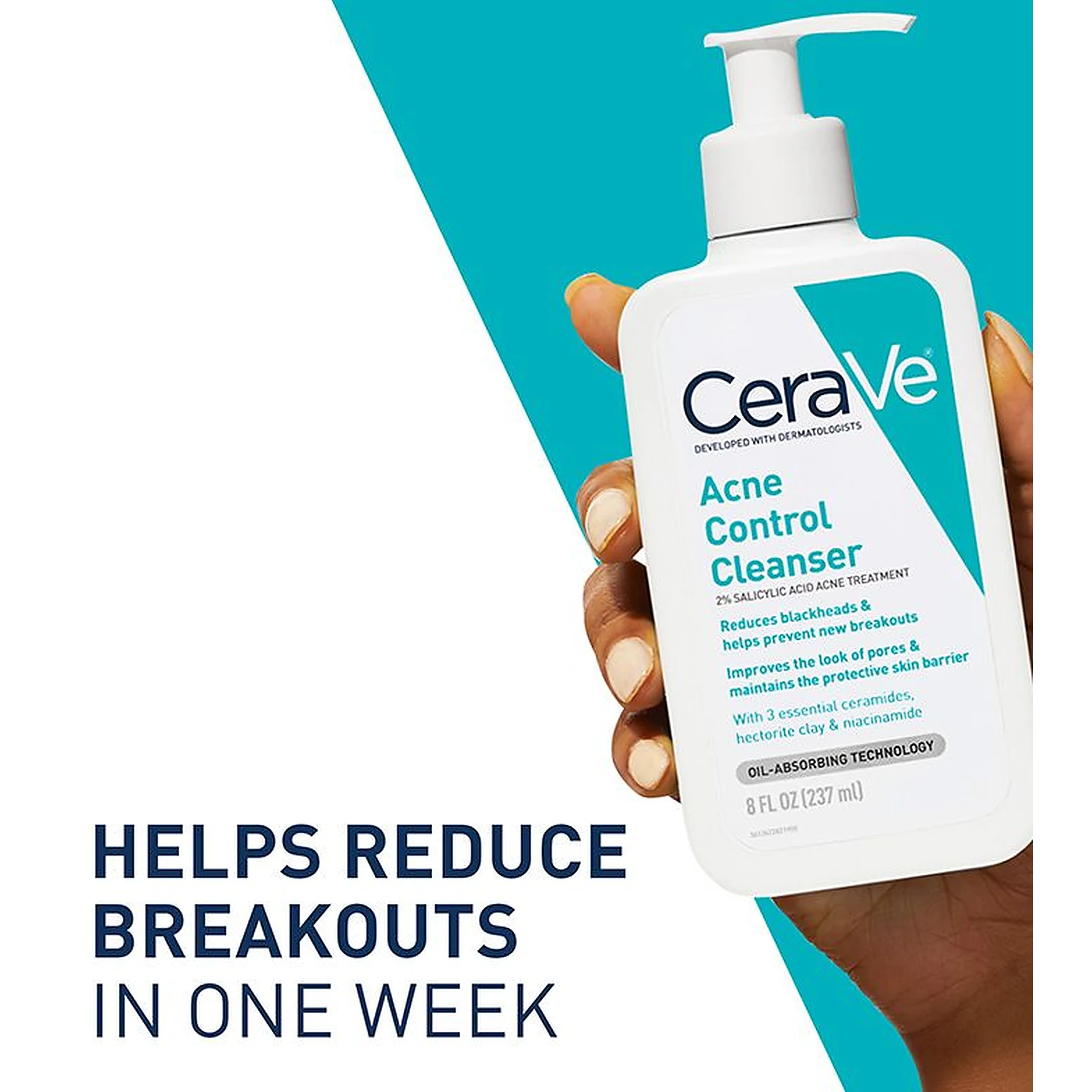 CeraVe Acne Control Cleanser results and pore appearance graphic