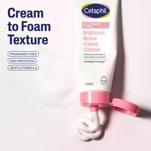 Cetaphil Bright Creamy Cleanser cream to foam texture squeeze and lather