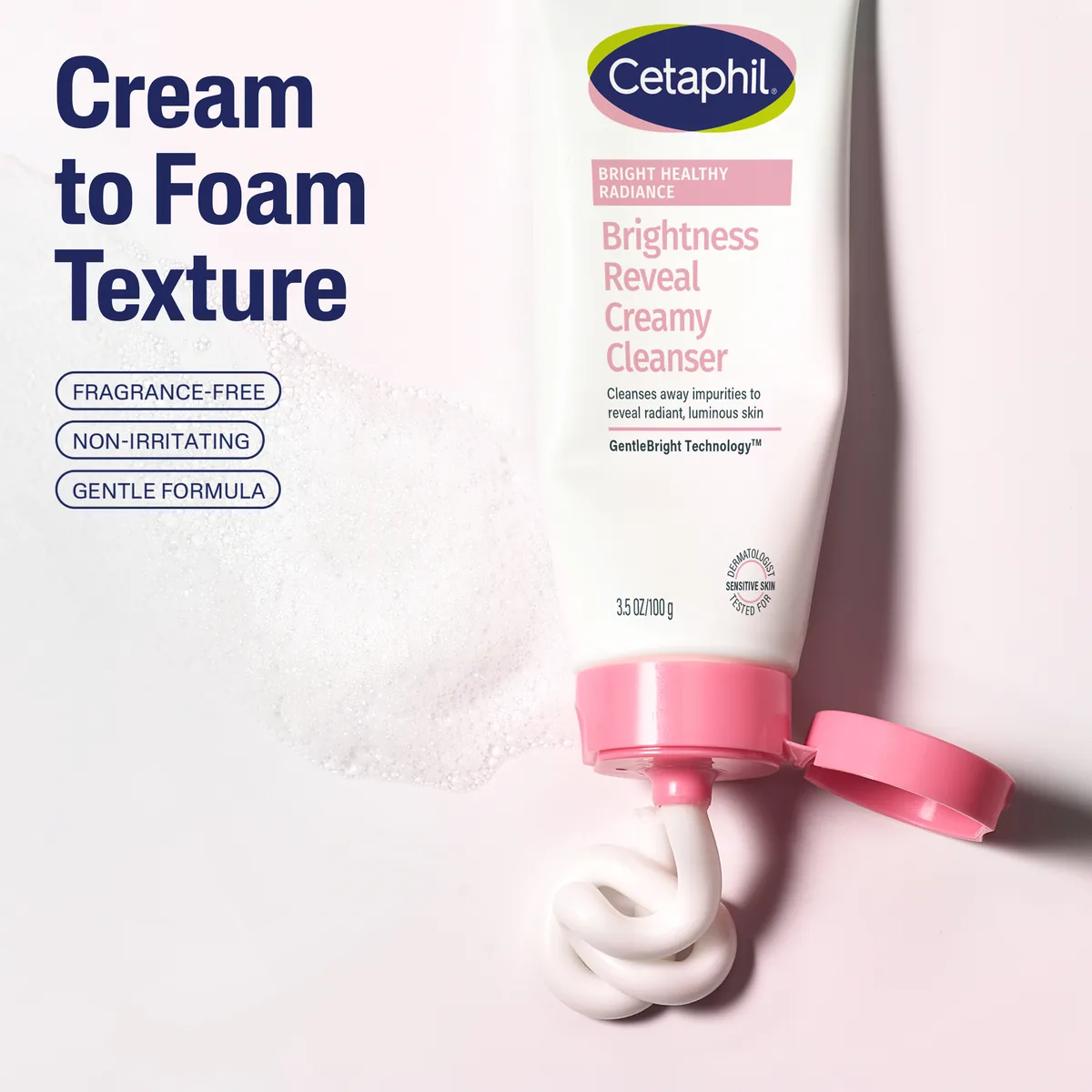 Cetaphil Bright Creamy Cleanser cream to foam texture squeeze and lather