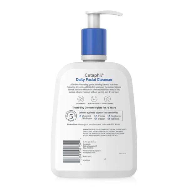 Cetaphil Daily Facial Cleanser back label with full INCI Masking Fragrance