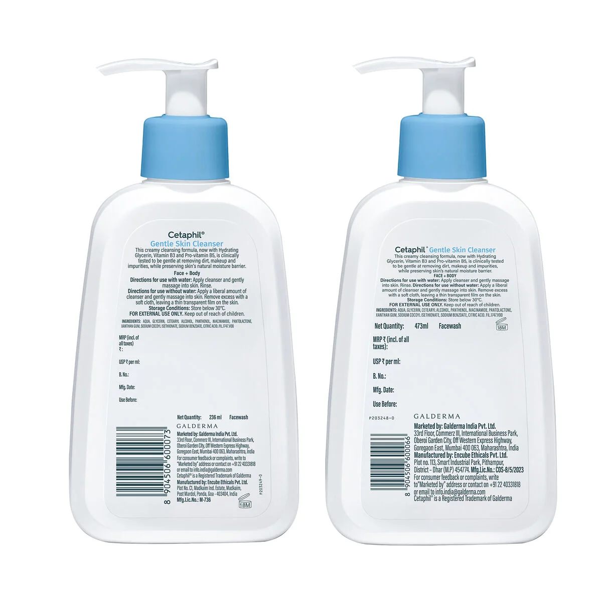 Cetaphil Gentle Skin Cleanser back label with full INCI FIL.1747.V00