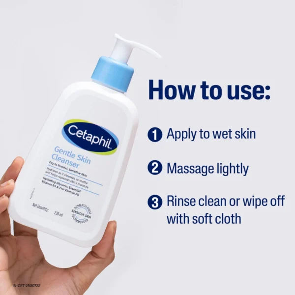 Cetaphil Gentle Skin Cleanser how to use apply massage rinse or wipe
