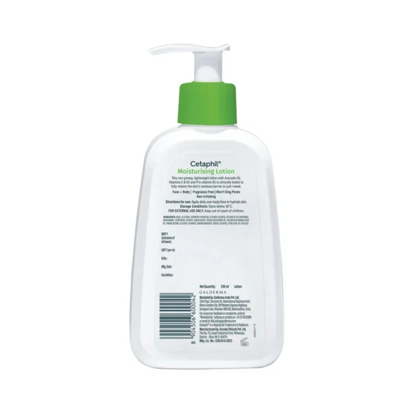 Cetaphil Moisturising Lotion back label with full INCI FIL.1745.V00