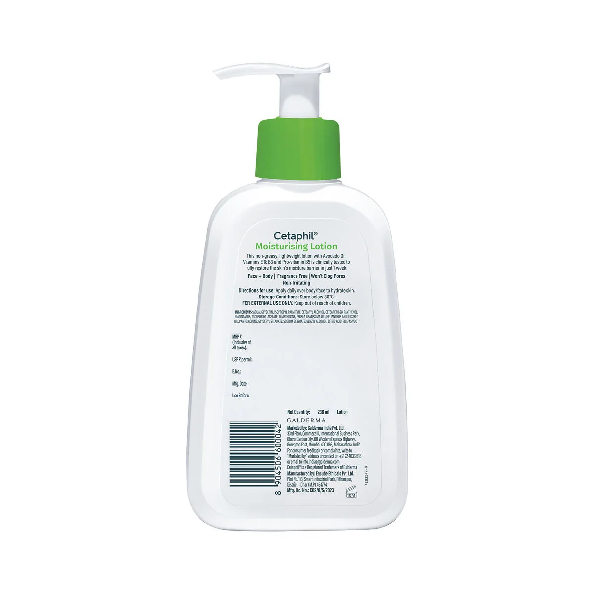 Cetaphil Moisturising Lotion back label with full INCI FIL.1745.V00