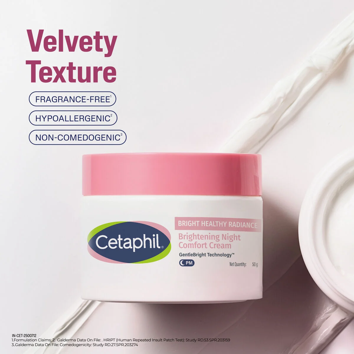 Cetaphil Night Comfort Cream velvety texture jar and cream swatch