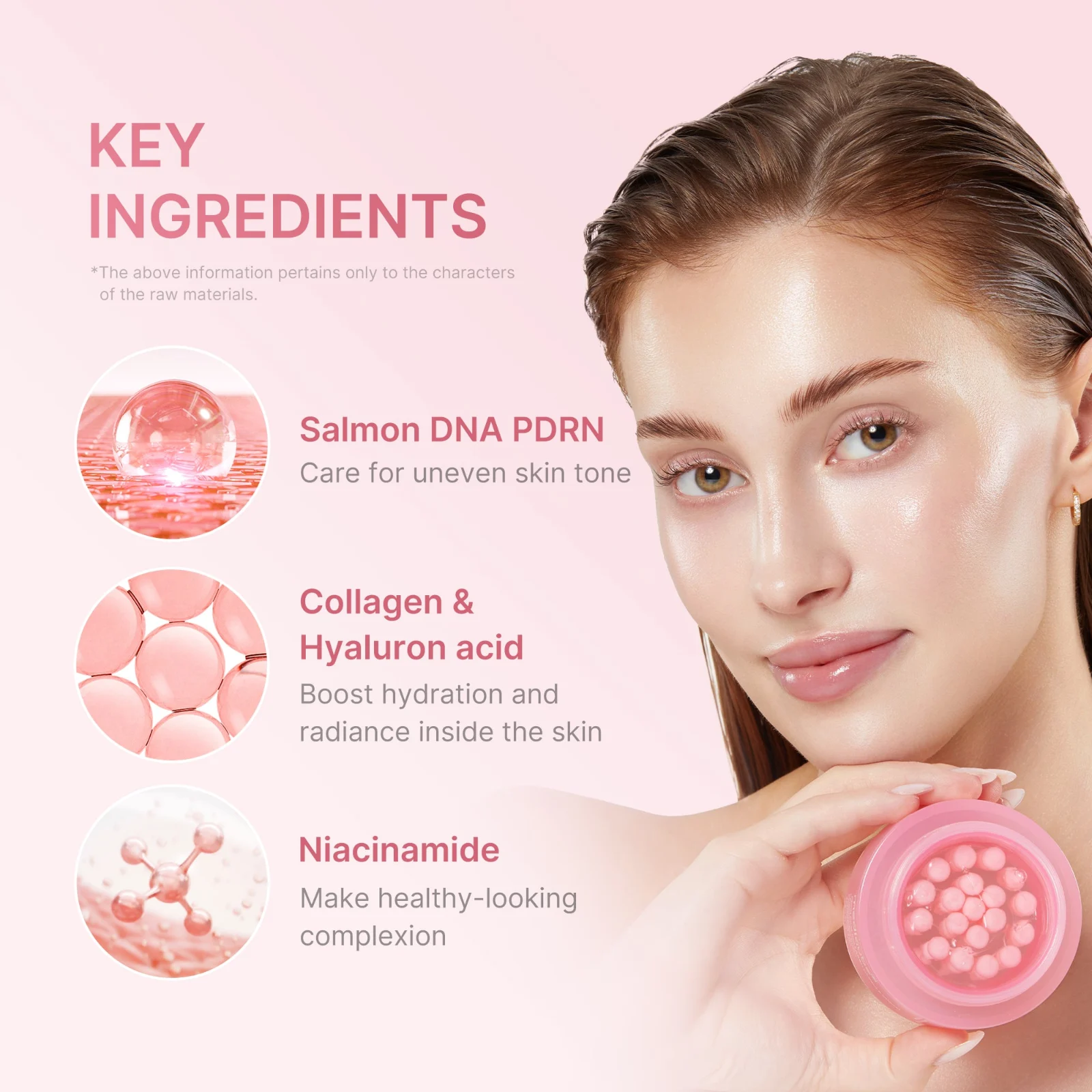 Close texture shot of the pink capsules and transparent gel in the Medicube Collagen Capsule Cream