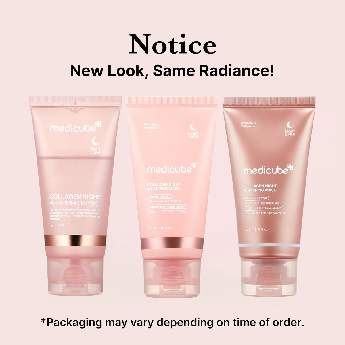 Medicube Collagen Night Wrapping Mask packaging variants 75ml tubes