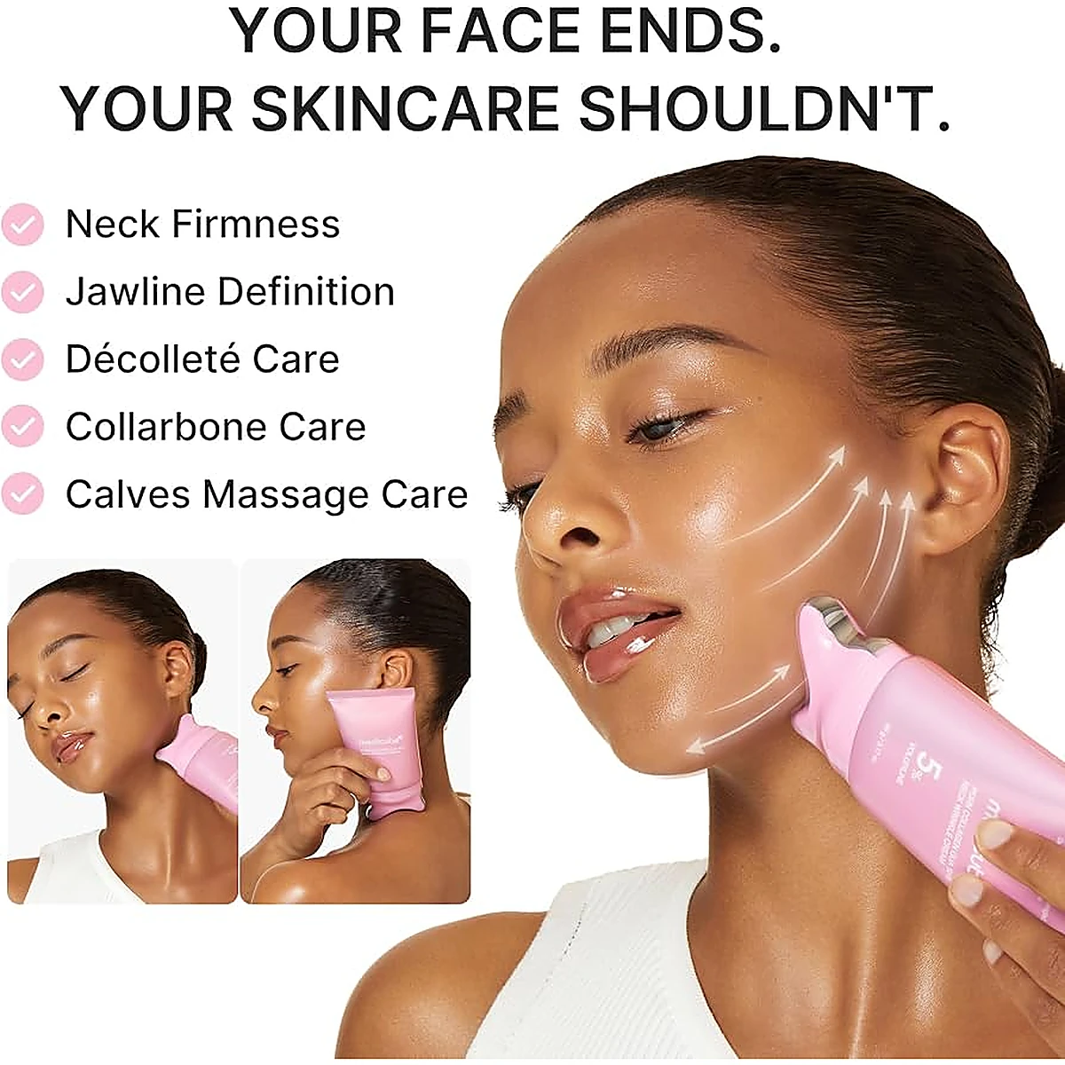 Applying Medicube PDRN Neck Cream gua sha along jawline
