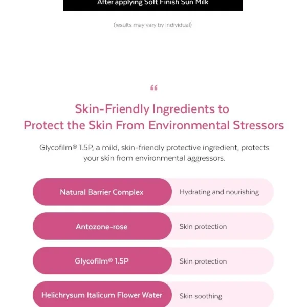 Missha Soft Finish Sun Milk key ingredients Natural Barrier Complex Helichrysum
